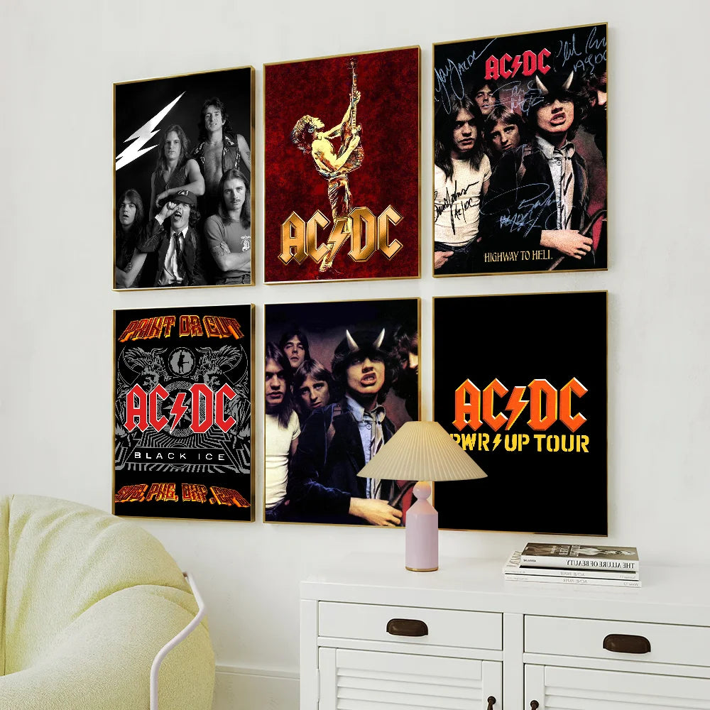 Band ACDC Music Poster Self Adhesive Painting Living Room Office Decoration Bedroom Home Wall Sticker Prints