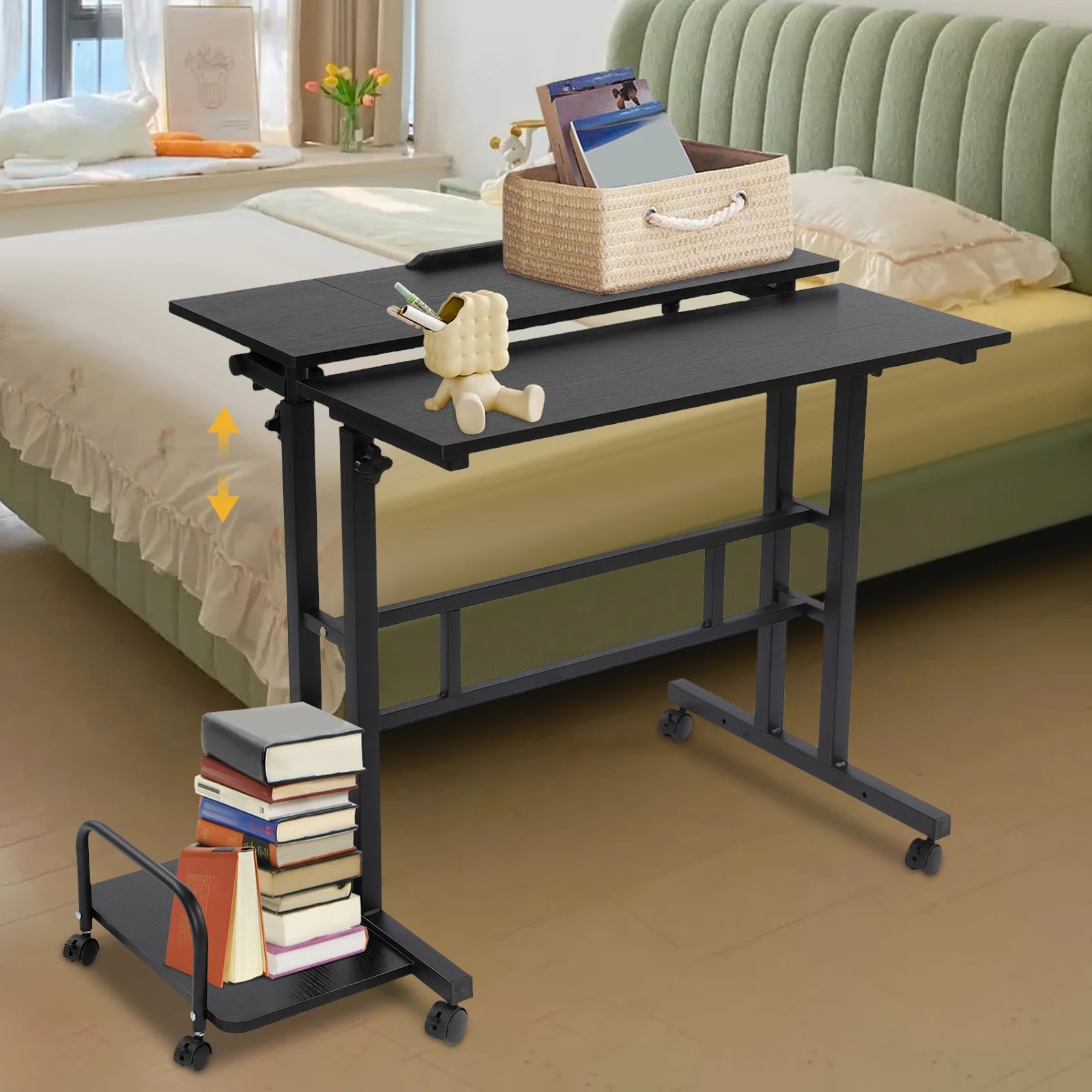 Multi Functional Foldable Desk with 6 Universal Wheels Floor Standing Modern Computer Desk Adjustable Computer Table