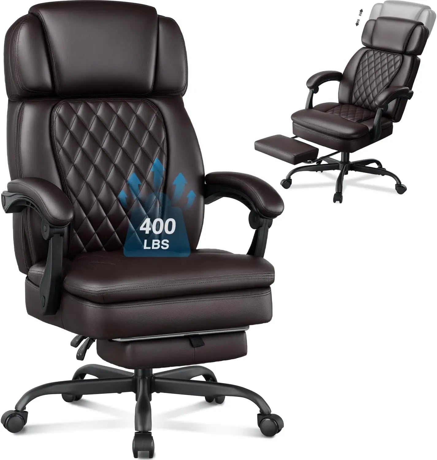 400lbs Executive Office Chair with Foot Rest for Heavy People Ergonomic Big and Tall Desk Chair with Adjustable
