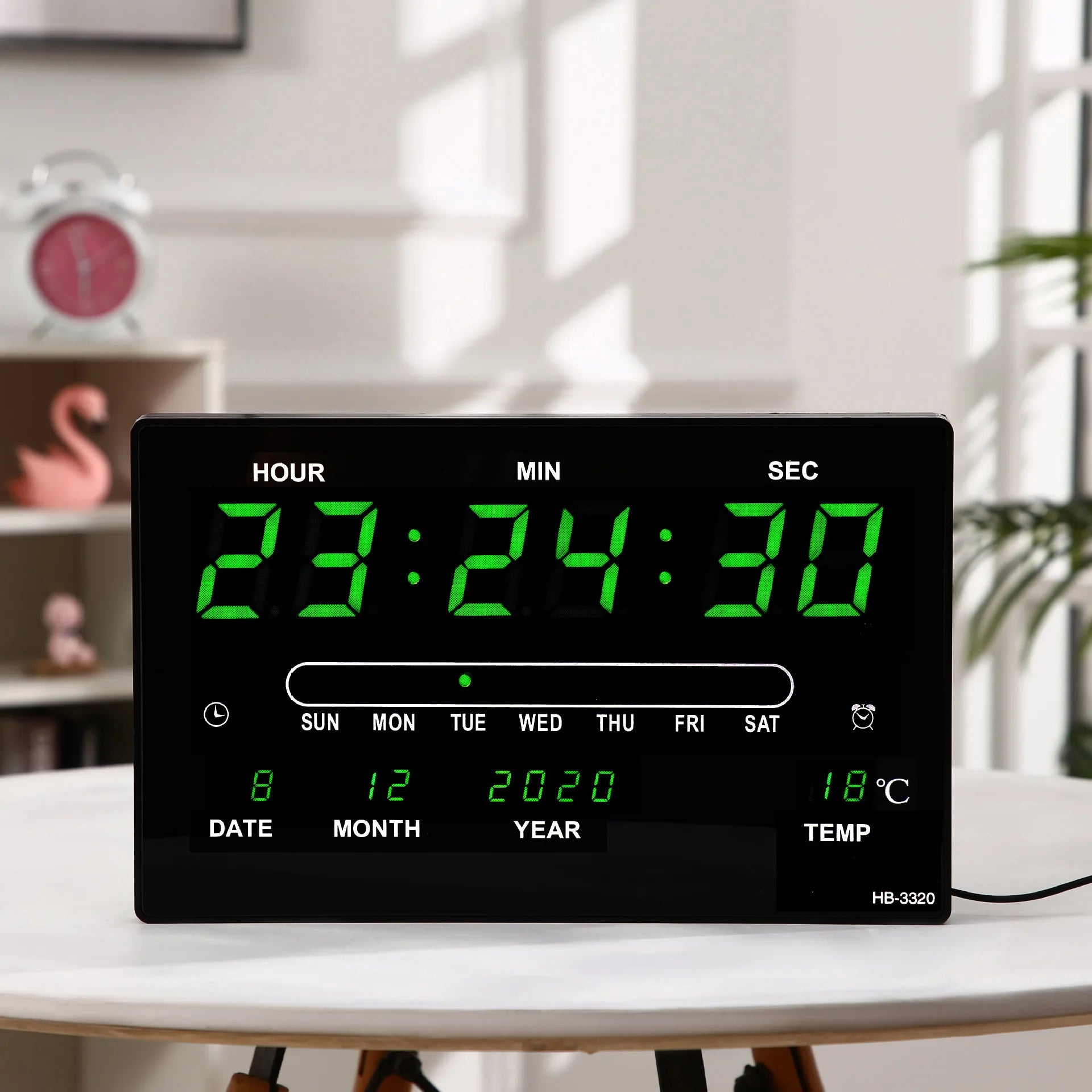 LED Digital Electronic Clock Backlight Large Digital Alarm Clock Temperature Calendar Bedroom Wall Calendar Clock