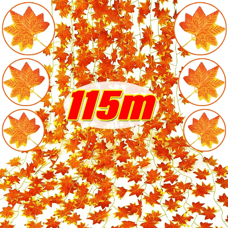 50/1String Artificial Maple Leaves Vine Hanging Garland DIY Maple Leaf Fake Plant Autumn Christmas Thanksgiving Party