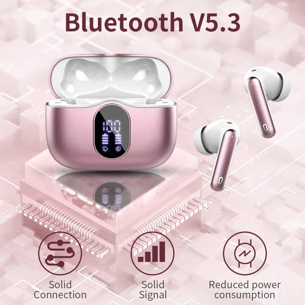 Wireless Earbuds with Bluetooth 5.3 In-Ear Headphones Featuring 4 ENC Mics and 36 Hours of Playtime LED Display