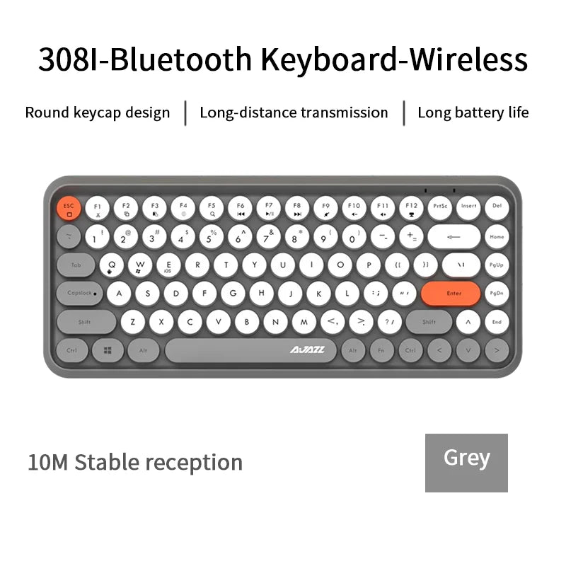 Ajazz 308I Wireless Keyboard 84 Keys Round Keycap Bluetooth Keyboard Portable 2.4GHz Numeric Keypad for Tablet Laptop