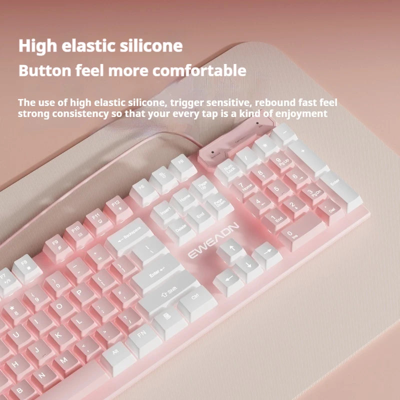 EWEADN GX320Z Pink Silent Office Keyboard USB Wired Quiet Typing for Windows PC/Laptop,Office & Gaming Ergonomic