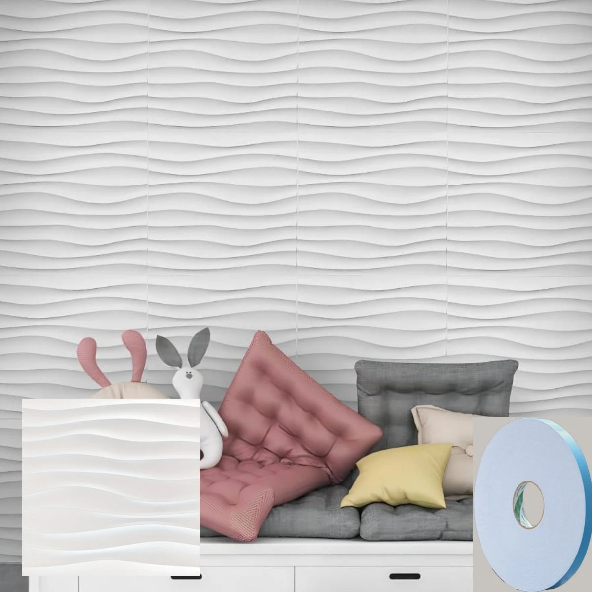 12/20/30pcs 3D pvc wall panels for indoor wall decoration for living room hall bedroom hotel office,including tape