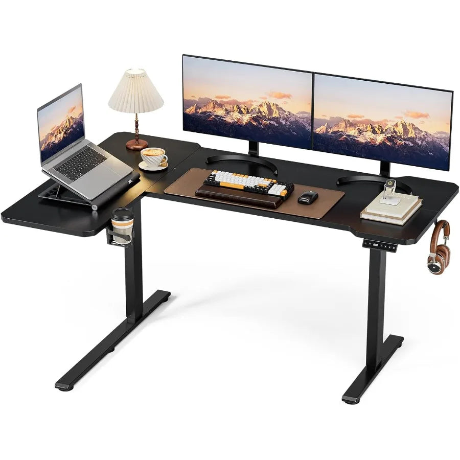 59 Inch L Shaped Adjustable Height Standing Desk for Home Office and Gaming Setup Electric Sit Stand Computer Table