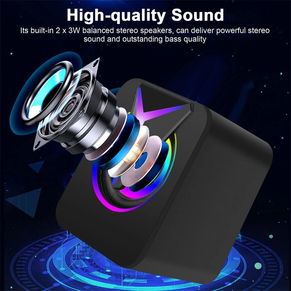 3.5mm Mini USB Wired Computer Speakers RGB LED Stereo Bass For PC Laptop Desktop - United States