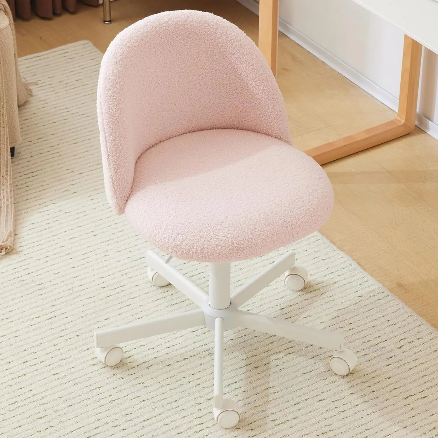 Cute Armless Desk Chair Comfortable Rolling Task Chair with Lumbar Support & Wheels - Adjustable Swivel in Gentle Pink