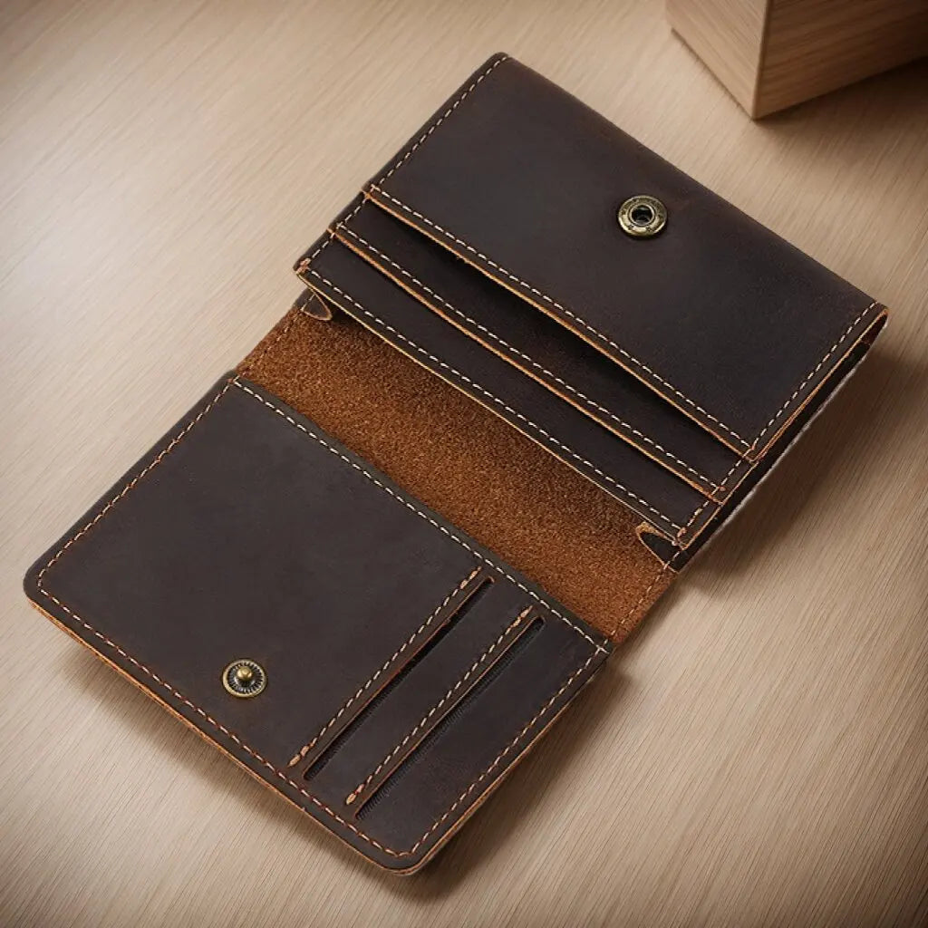 Vintage Crazy Horse Leather Credit Card Wallet Mens Real Cowhide Slim ID VIP Cards Bags Small - Coffee