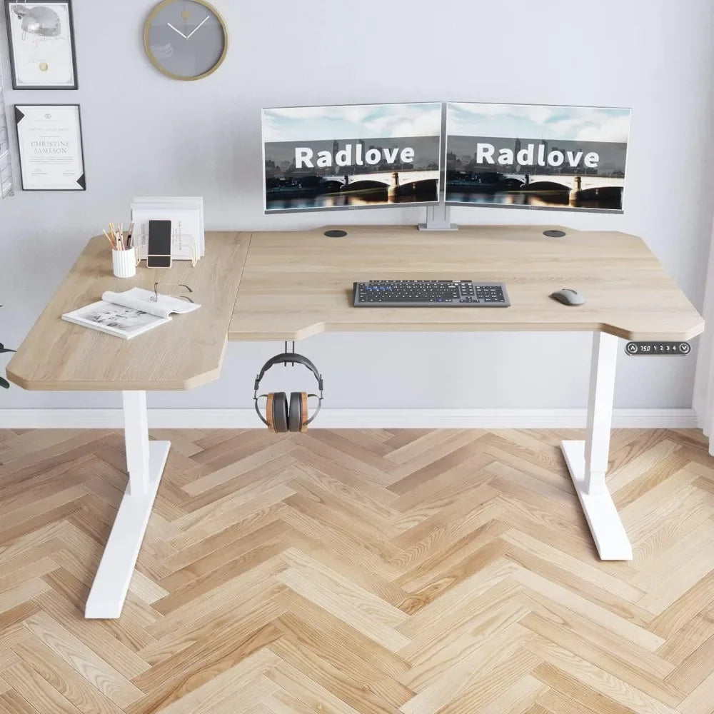 59-Inch Large Electric Height Adjustable Computer L-Shaped Desk with Memory Controller Corner Standing Desk Modern