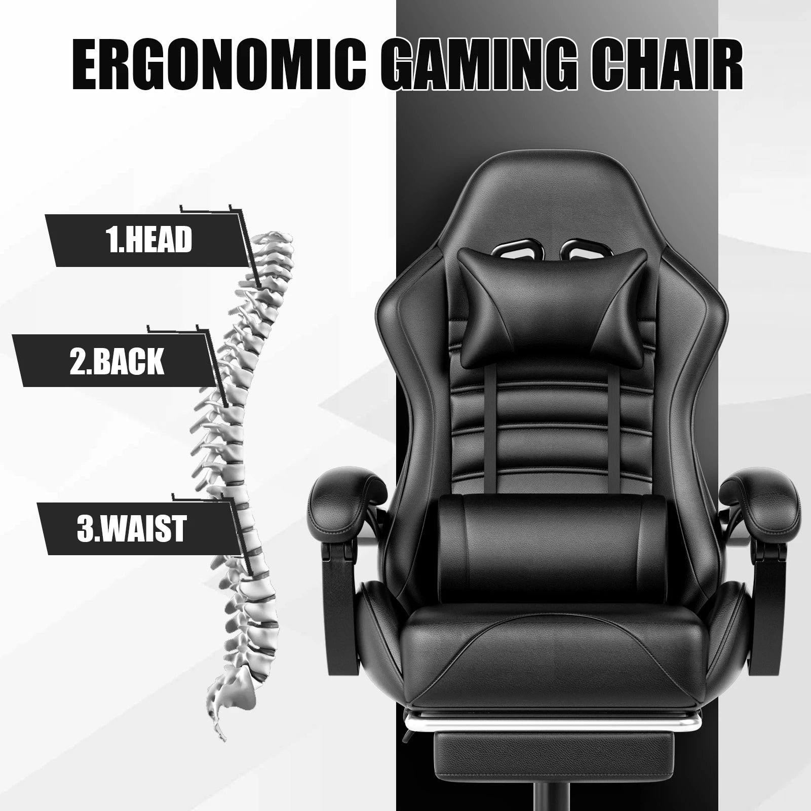Ergonomic Gaming Chair with Footrest Racing Style Video Game Chair for Adults Reclining Gamer Chair Office Chair