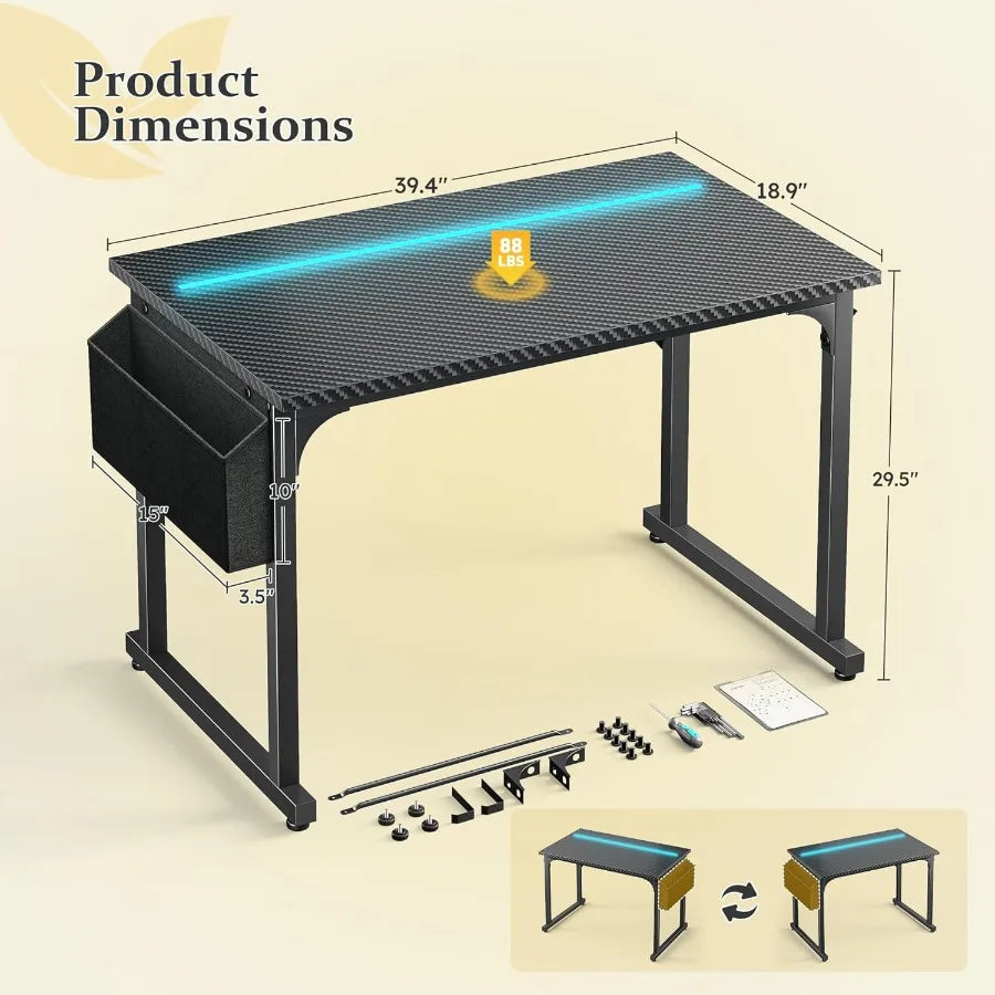40 Inch Computer Desk with LED Lights Designed for Small Spaces Ideal for Home Office and Study Areas Features Builtin
