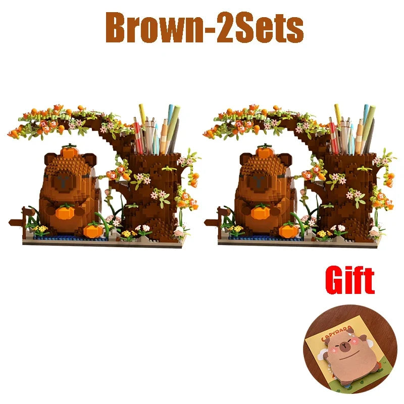 Kapibara Pen Holder Building Particle Puzzle Set for Girls Teens Adult Creative DIY Craft Gift for School Student