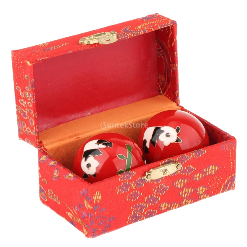 2pcs Chinese Baoding Balls With Fitness Seniors Finger Dexterity Massager Baoding Balls Relax - Panda red 42mm