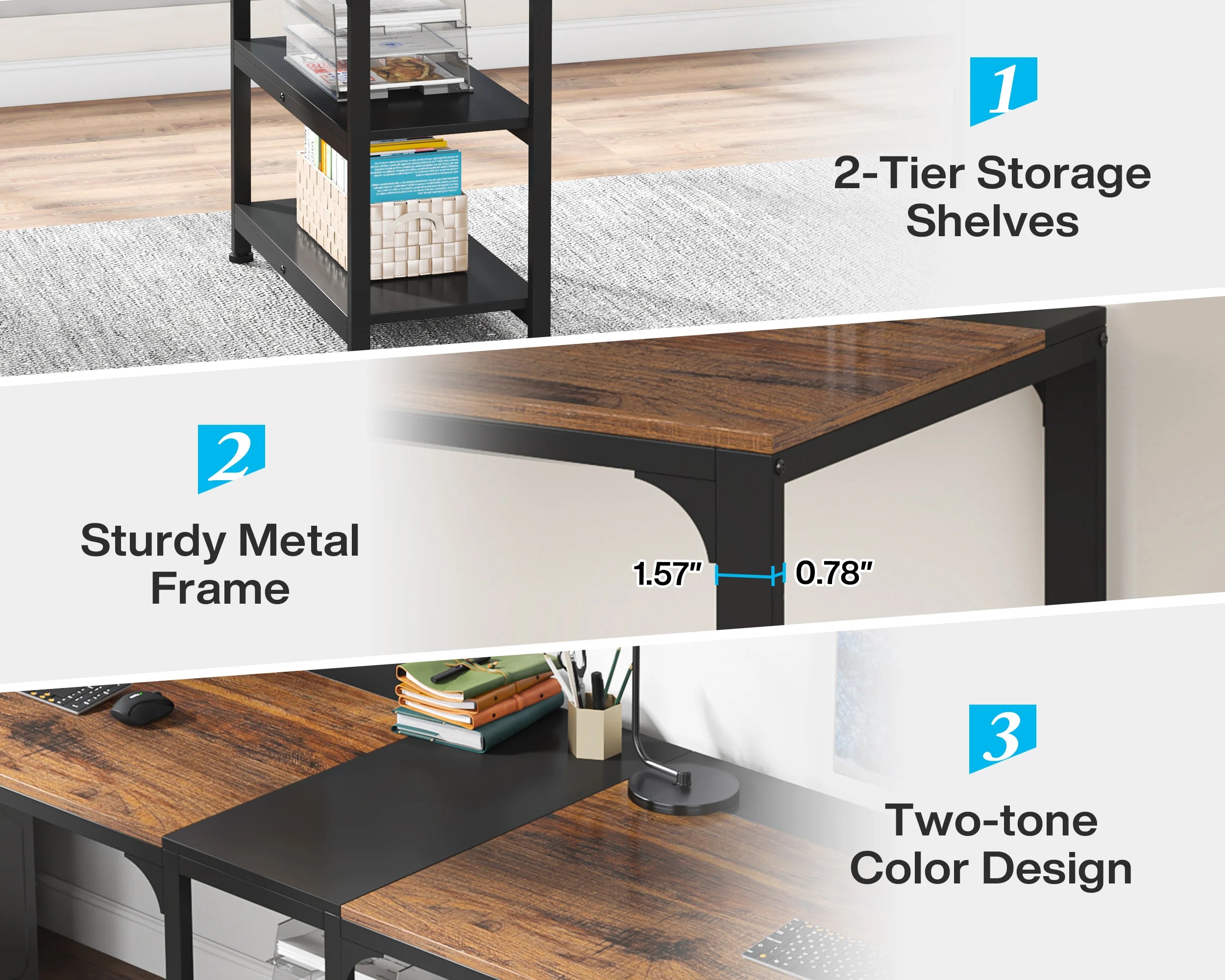 Tribesigns 90.55’’ 2 Person Desk with Storage Shelves Double Computer Desk with Spacious Desktop Extra Long Study