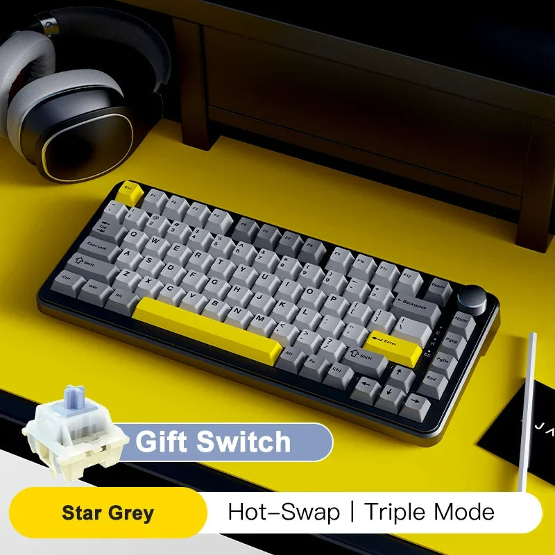 AJAZZ AK820 MAX Tri-mode RGB Gaming Mechanical Keyboard Bluetooth Wireless 2.4G Type C 82 Keys PBT Keycaps Hot Swap