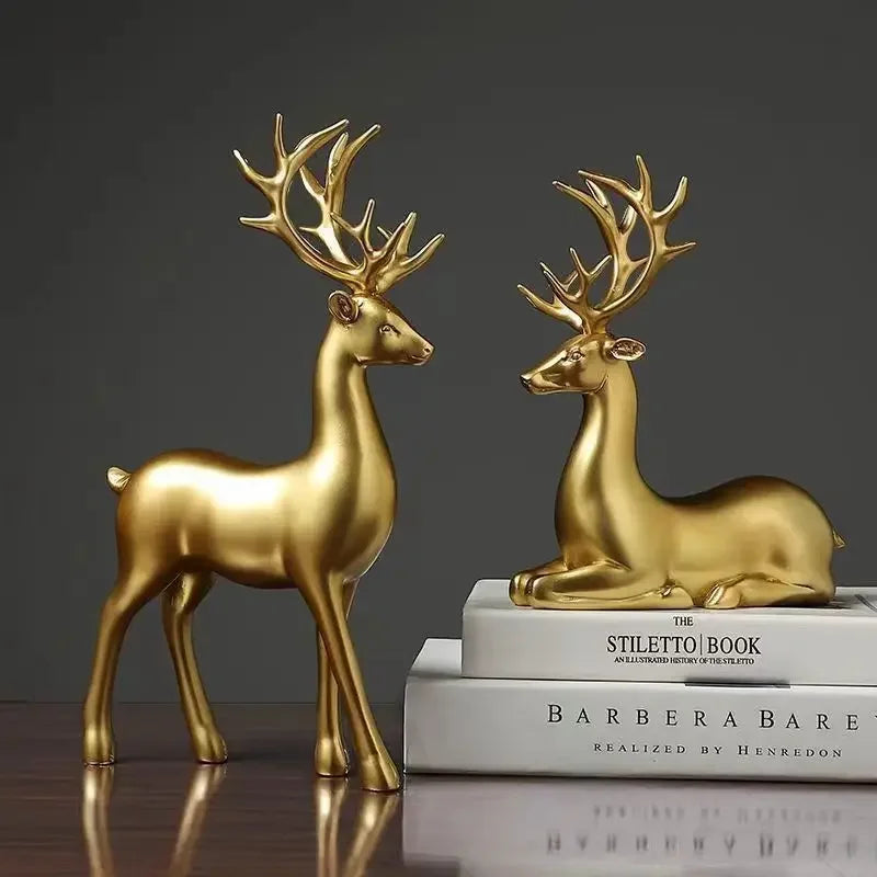 Deer Statue Standing and Sitting Resin Sculpture Reindeer Figurine Ornaments Stag Accents for Home Entrance Mantle