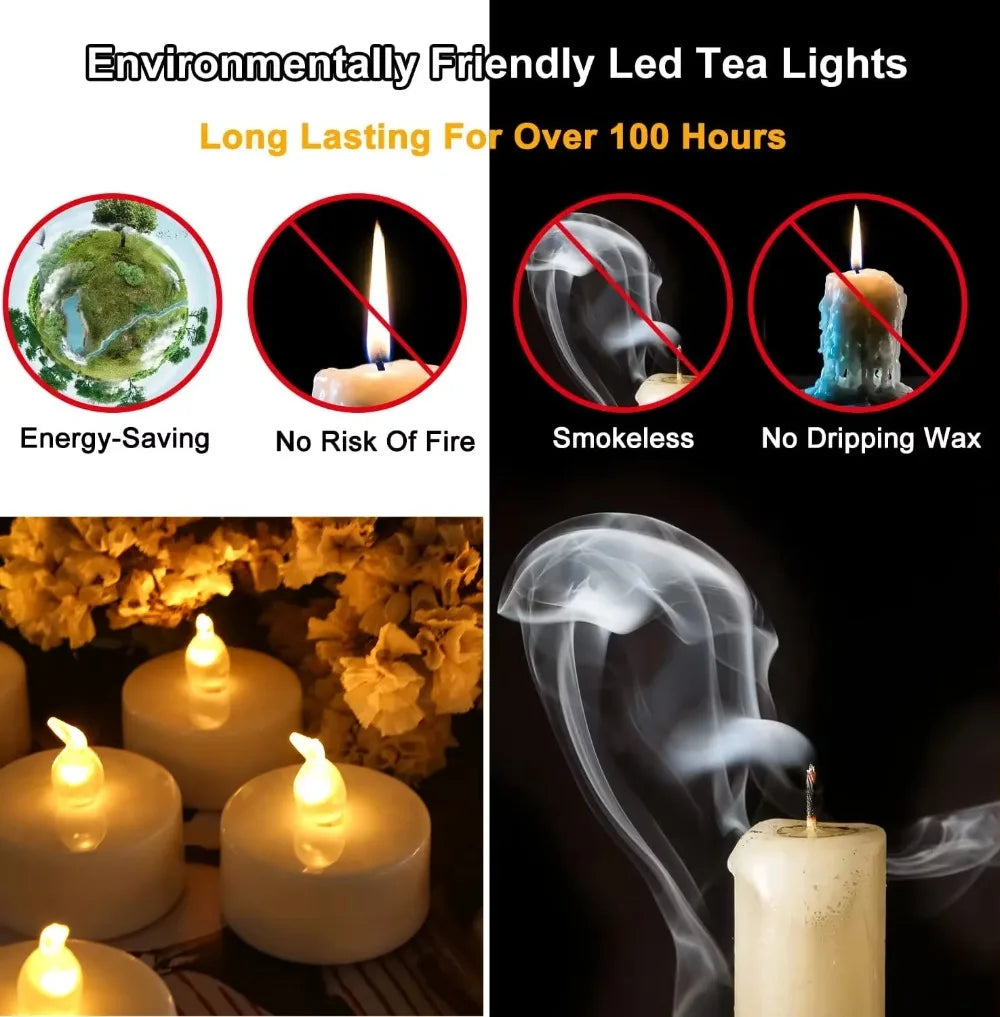 Flameless Flickering LED Tea Lights with Timer 6 Hours On & 18 Hours Off in 24Hours Cycle Automatically LED Votive