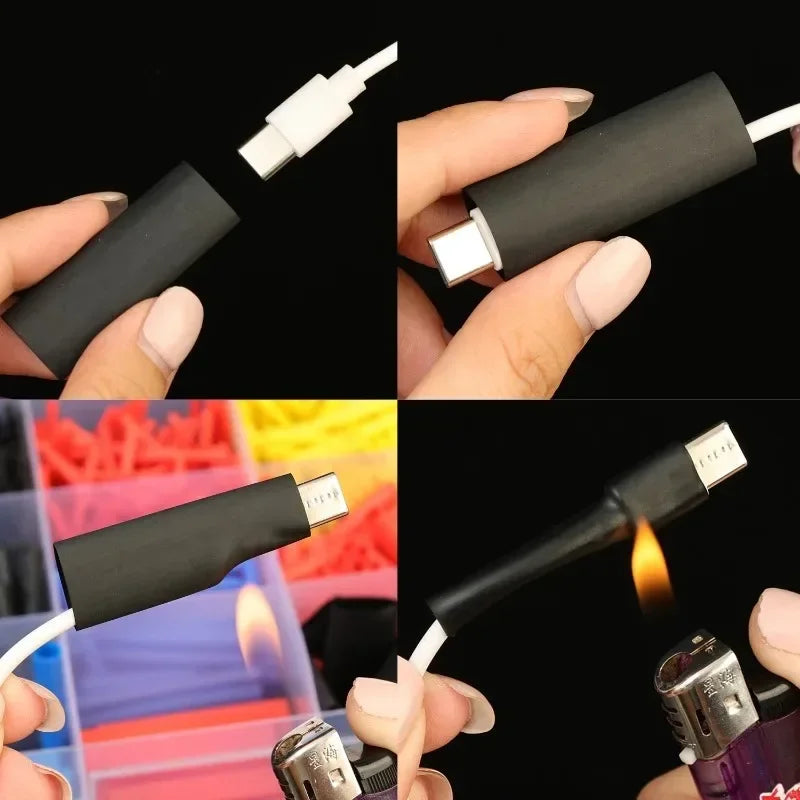 For Wire Cable Repair Black Heat Shrink Tubing Kit Polyolefin Sleeving Assortment Electrical Insulation Connection