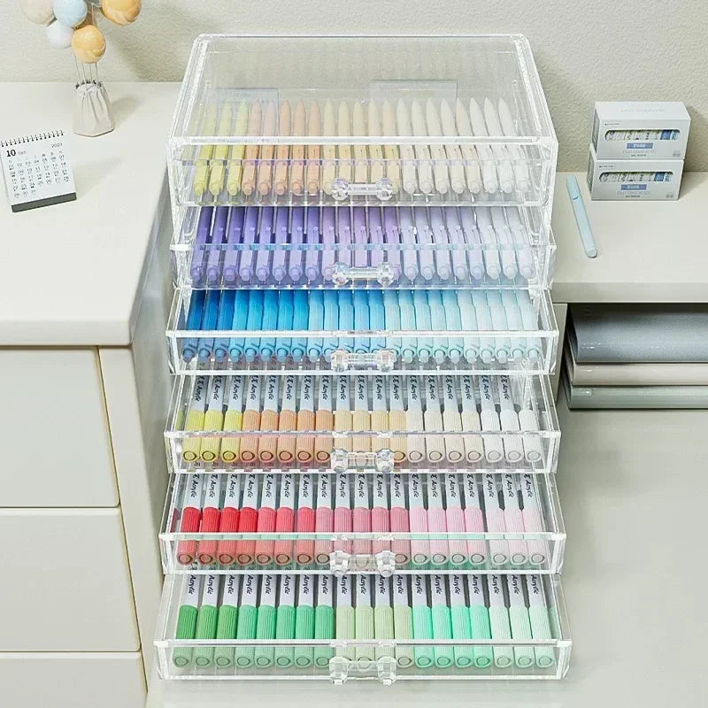 High Capacity Acrylic Marker Pen Holder Colored Pencil Storage Box Transparent Organizer for Kid Case Painting School