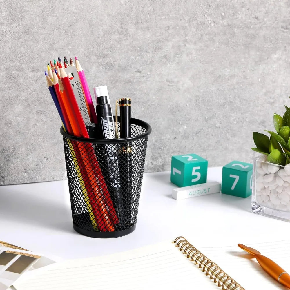 12 pcs pen holder mesh pen cup bulk metal pencil cup holder for desk black organizer round office classroom for back