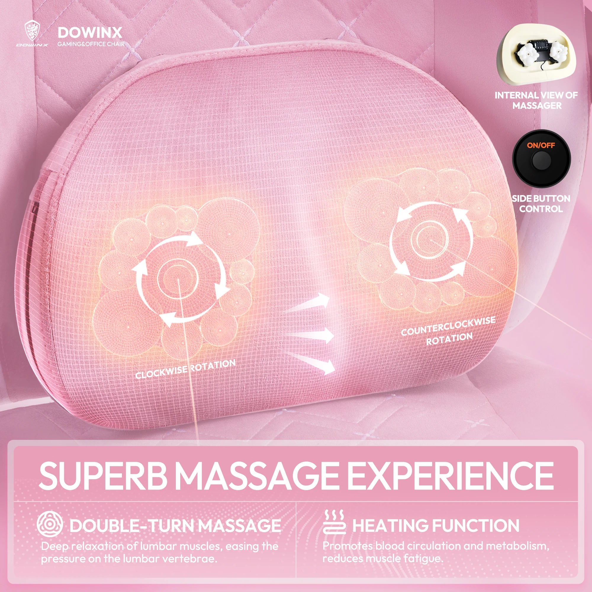 Dowinx Gaming Chair with Heated Massage Lumbar Support Breathable Fabric Office Chair with Pocket Spring Cushion