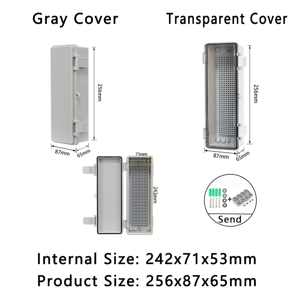 IP66 Waterproof Plastic Box ABS Wire Junction Box Gray/Transparent Cover Enclosure Outdoor Electronic Engineering