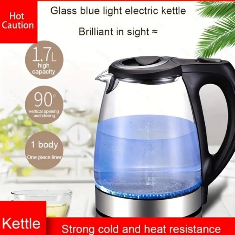 Electric Kettle with Stainless Steel Filter and Inner Lid 1200W Wide Opening 1.7L Glass Tea Kettle & Hot Water Boiler