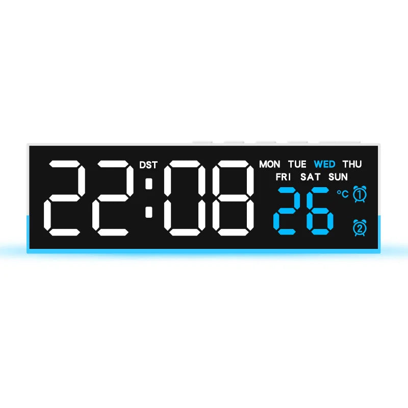 Digital Alarm Clock with Bottom Mood Light TEMP Week Date Dual Alarm 3 Levels Brightness Snooze DST Table Clock 12/24H