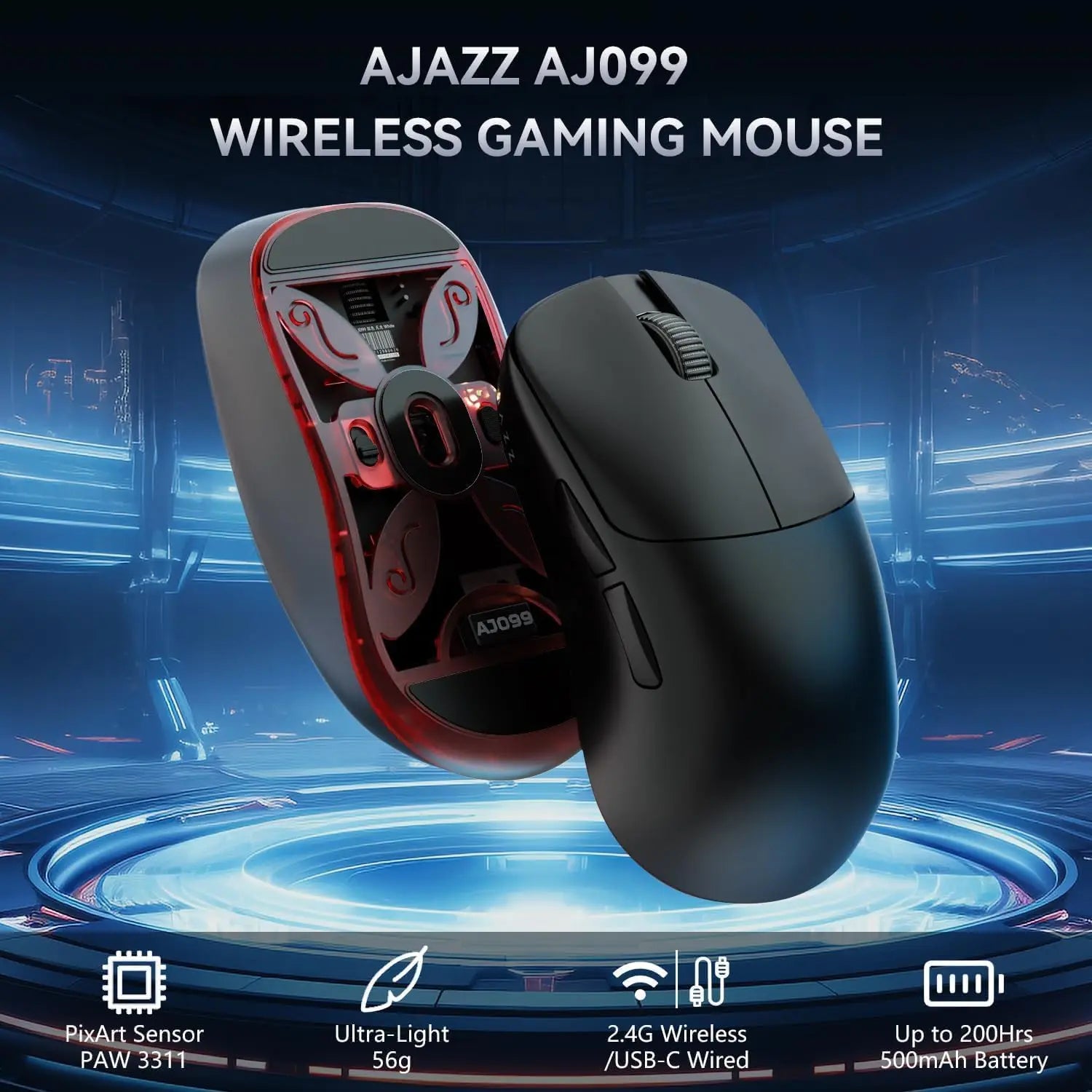 ajazz-aj099-superlight-wireless-gaming-mouse-ergonomic-54g-ultra-lightweight-2-4ghz-wired-mouse-paw331112k-dpi-for-win-mac