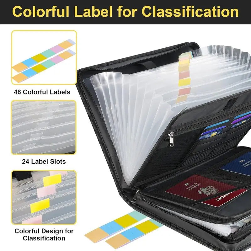 Fireproof Expanding A4 File Folder Zipper Closure Waterproof Accordion File Organizer Space Saving Multi Pockets Files