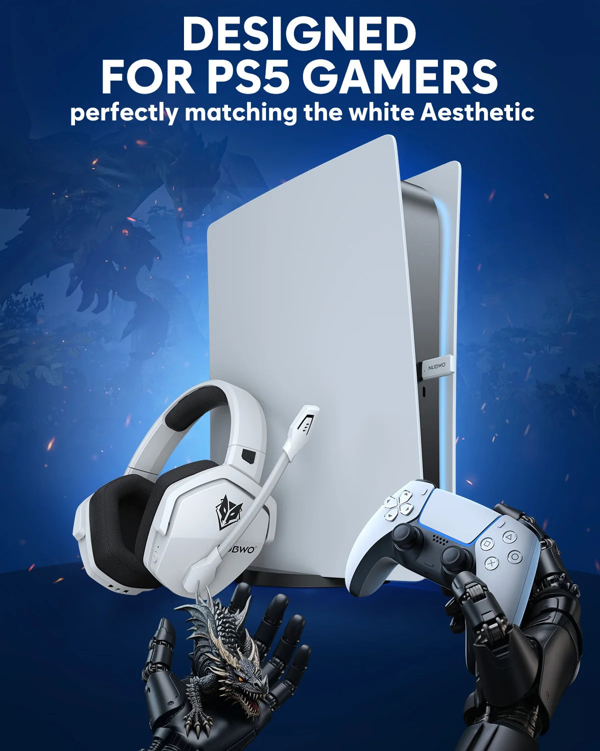 NUBWO G06 Dual Wireless Headsets Gamer with Microphone for PS5 PS4 PC Mobile Switch 2.4GHz Bluetooth 5.3 Gaming