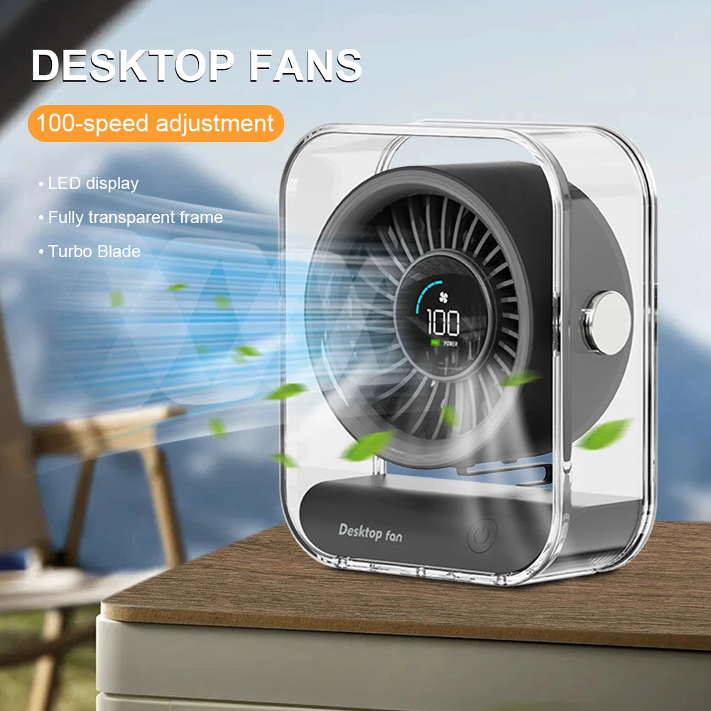 Desk Fan USB/Rechargeable Portable Table Desktop Air Circulator Fan LED Display Small Table Fan Ultra-Quiet Fans