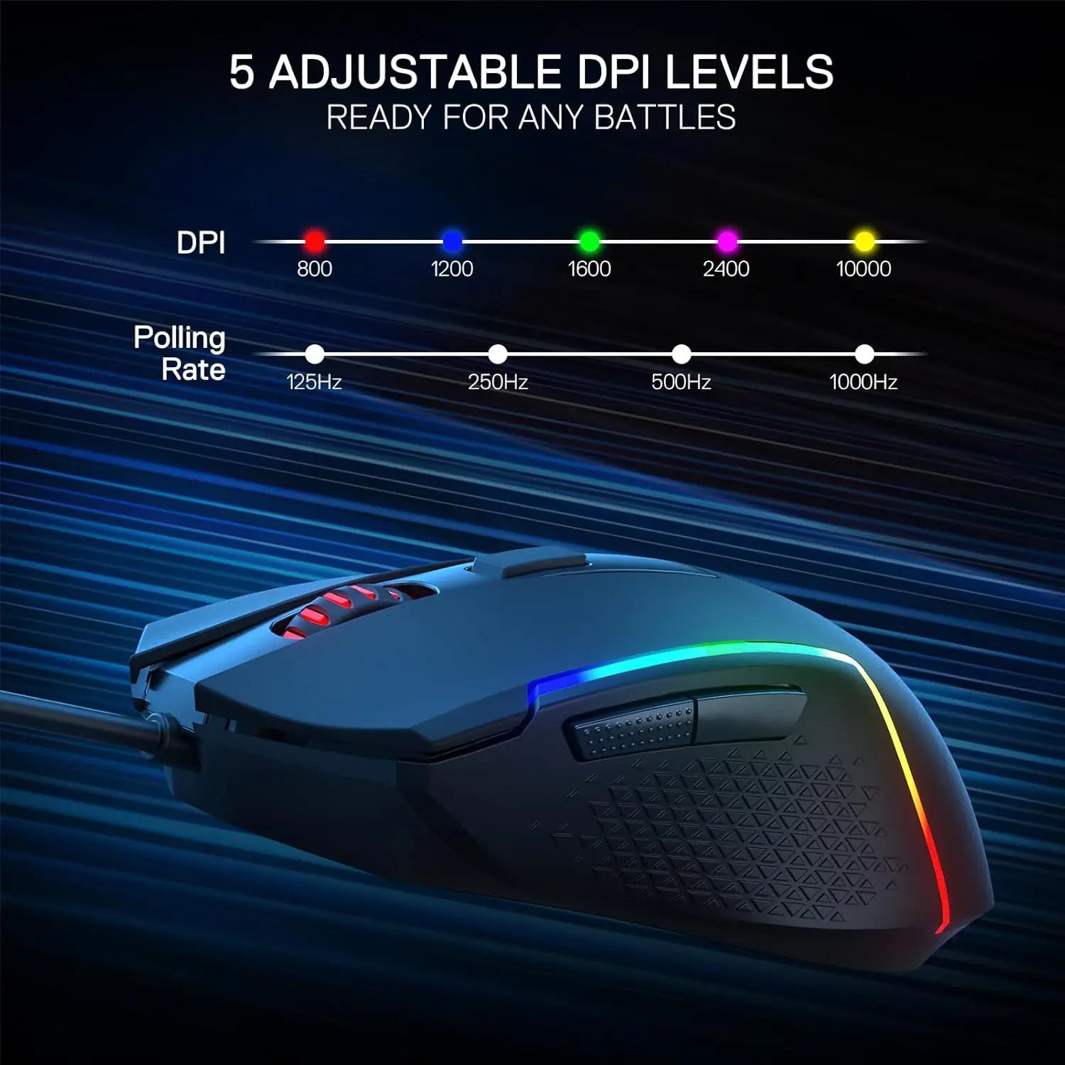 Redragon M616 RGB Gaming 10000 DPI Wired Optical 6 Programmable Buttons 8 Backlit Modes Software Supports DIY Keybinds