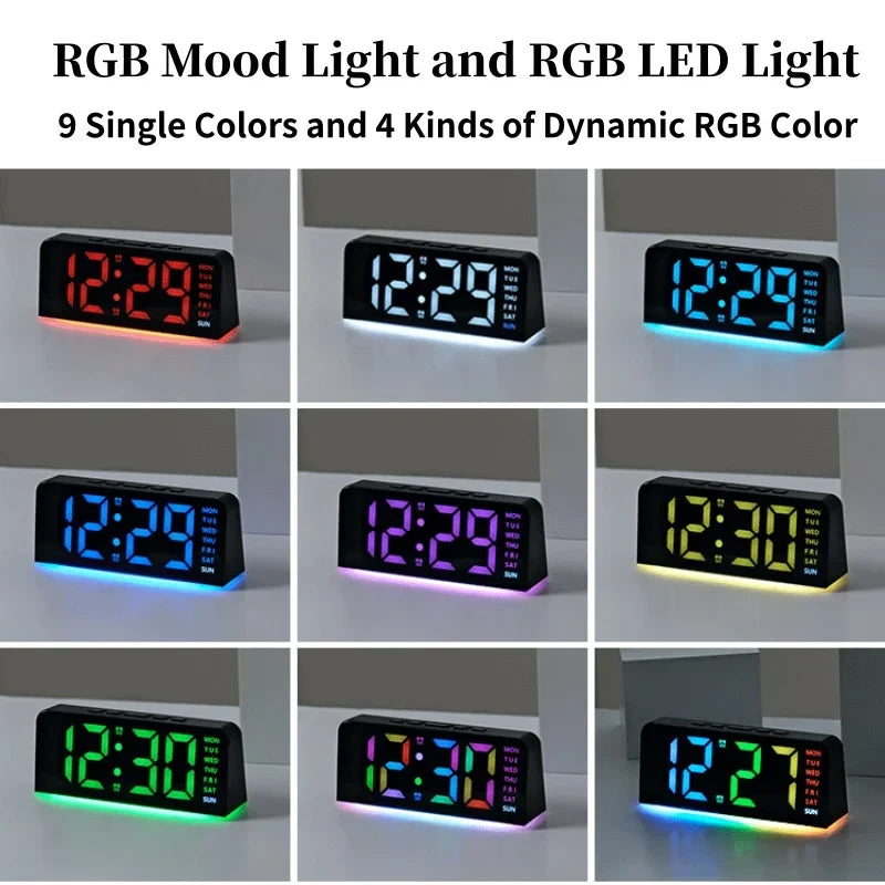 RGB Digital Alarm Clock with 13Colors Mood Light Week 2 Alarm Snooze USB Powered Table Clock 4 Level Brightness 12/24H