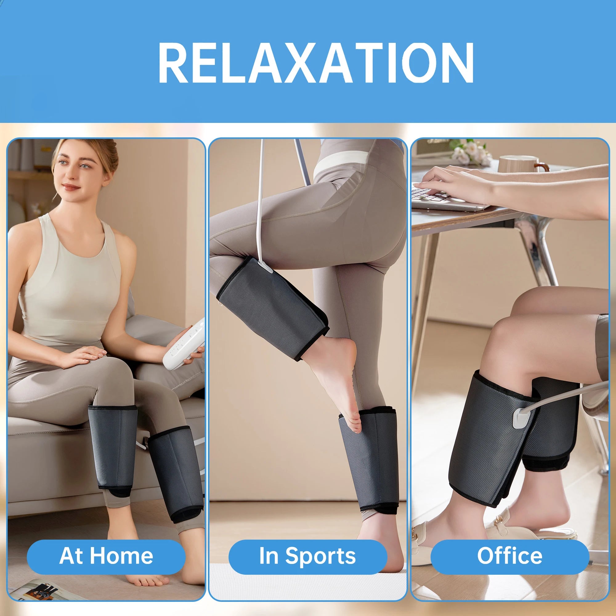 Air Compression Leg Massager for Circulation&Relaxation Calf Foot Arm 2 Modes 3 Intensity Remote Controller Ideal