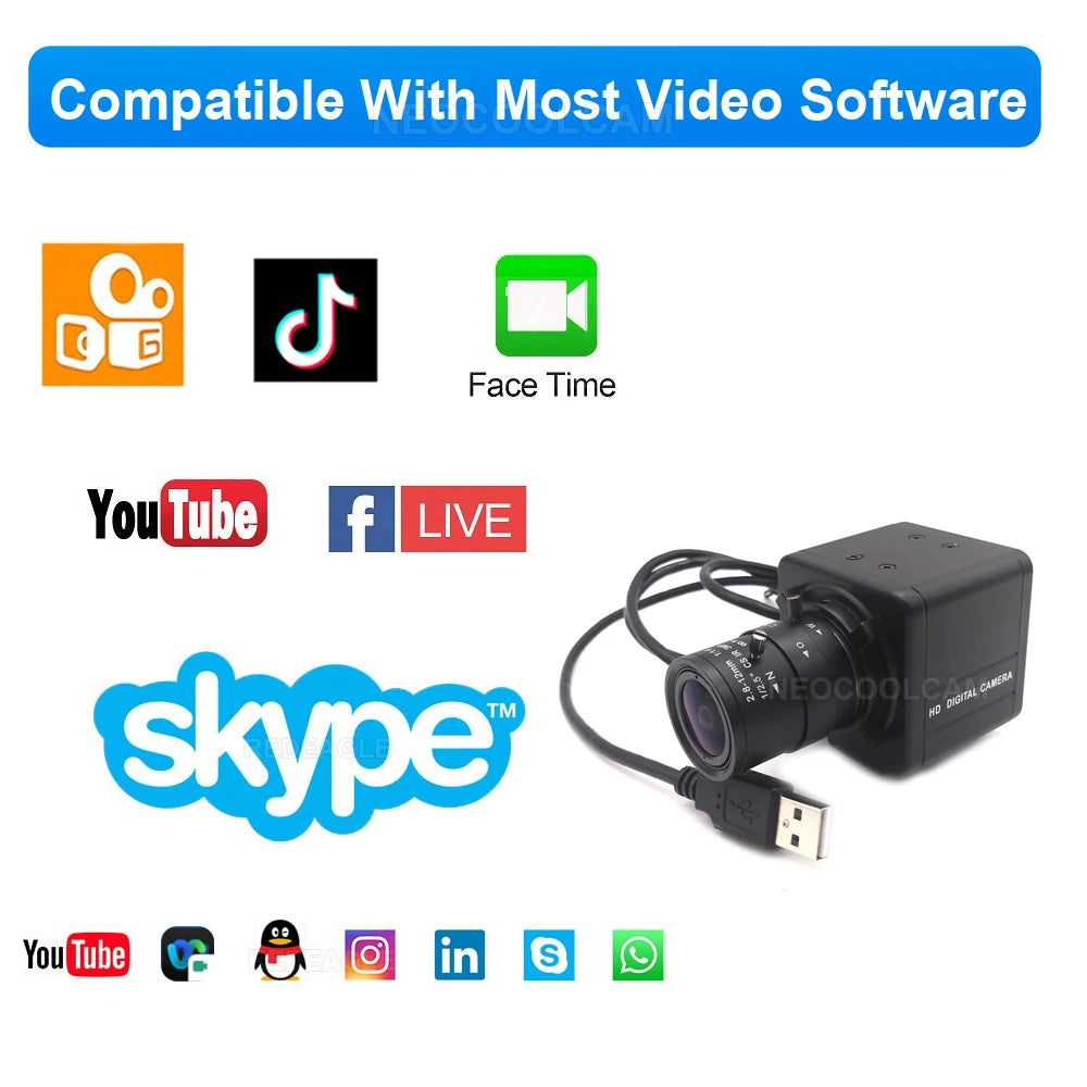 2K 4MP USB Webcam PC Camera 30fps 2560x1440 MJPG High Speed UVC BOX Camera Varifocal Zoom 2.8-12mm/5-50mm or fix 4mm