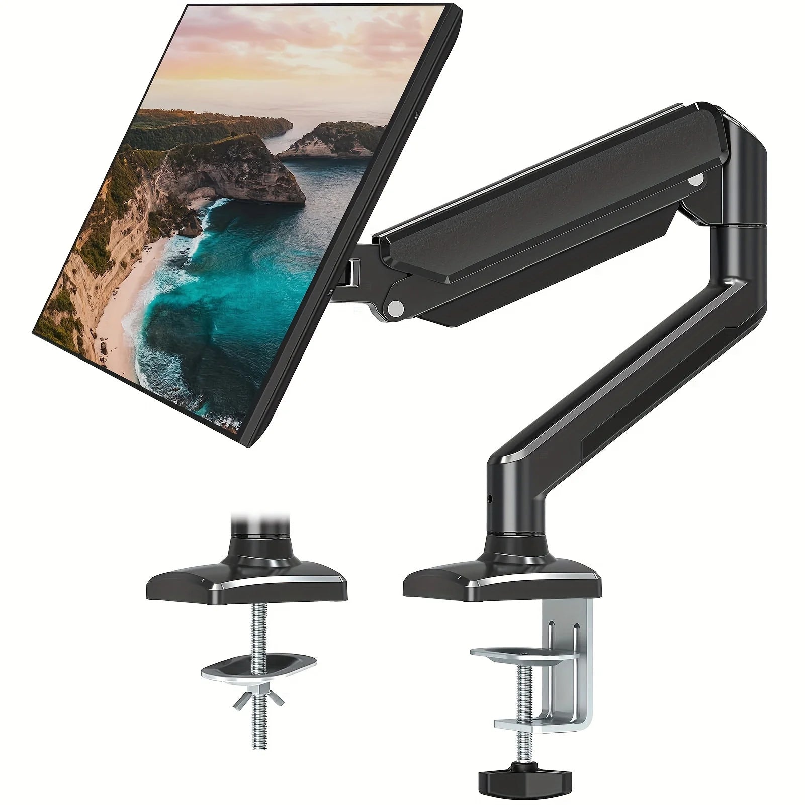 Single Monitor Bracket Up To 32 Inches And 19.8 Lbs Per Screen Computer Desk Mount Stand Adjustable Gas Spring - black