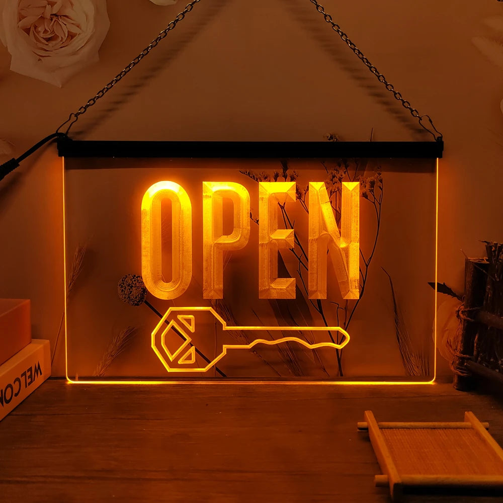 OPEN Keys Store Cutting Shop-LED Neon Sign-3D Carving Wall Art for Home,Room,Bedroom,Office,Farmhouse Decor - Orange