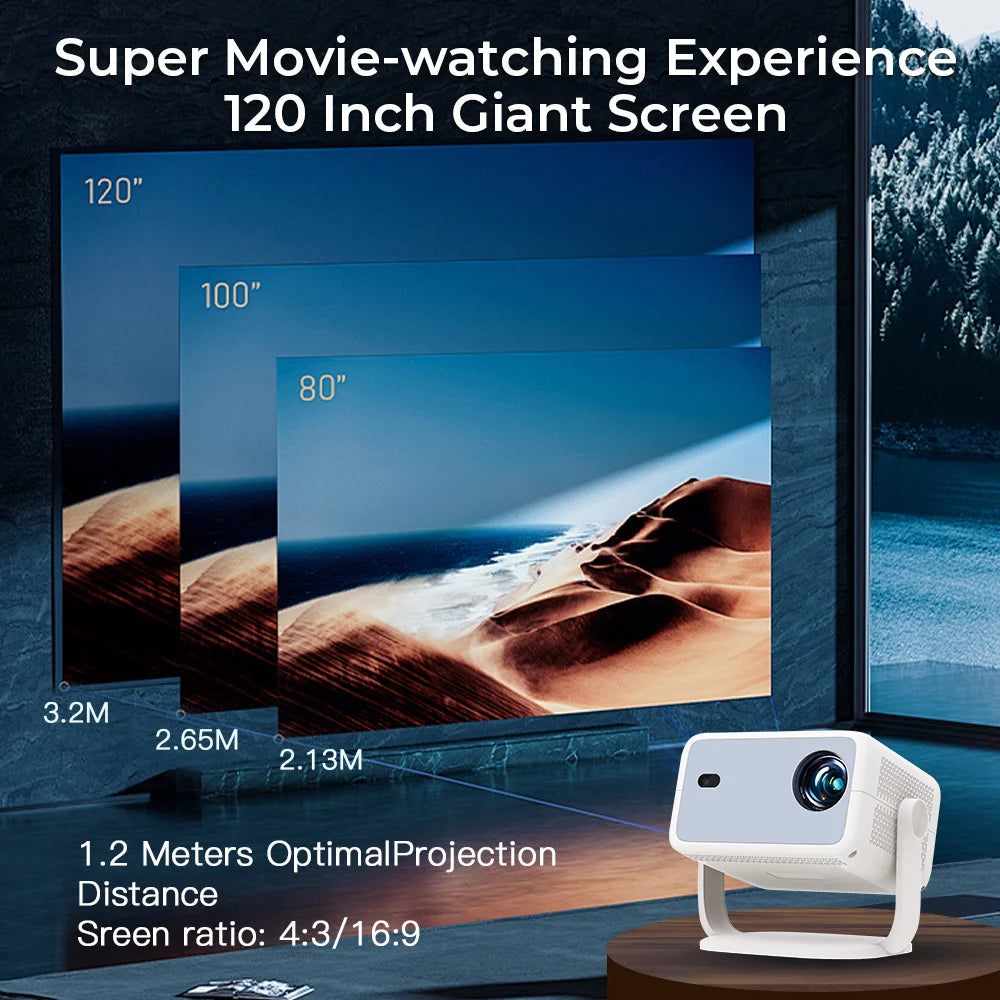 Smart Projector Native 1080P Support 4K 800 ANSI HD Brightness Android 11.0 WiFi 6 Auto Focus & Keystone Correction