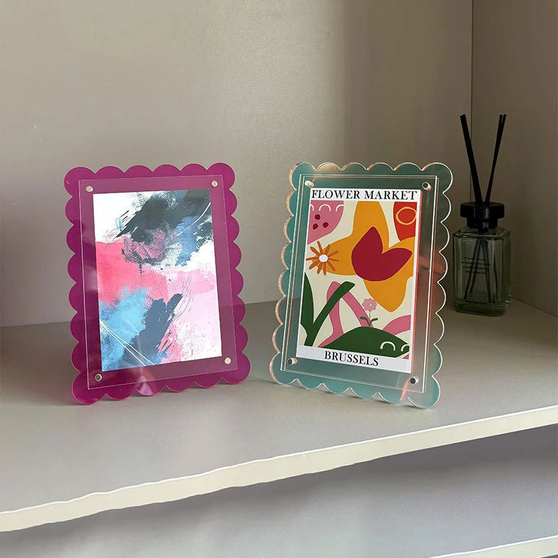 Scalloped Acrylic Picture Frame Neon Magnetic Acrylic Tabletop Desk Frame Decoration Colored Modern Photo Frame