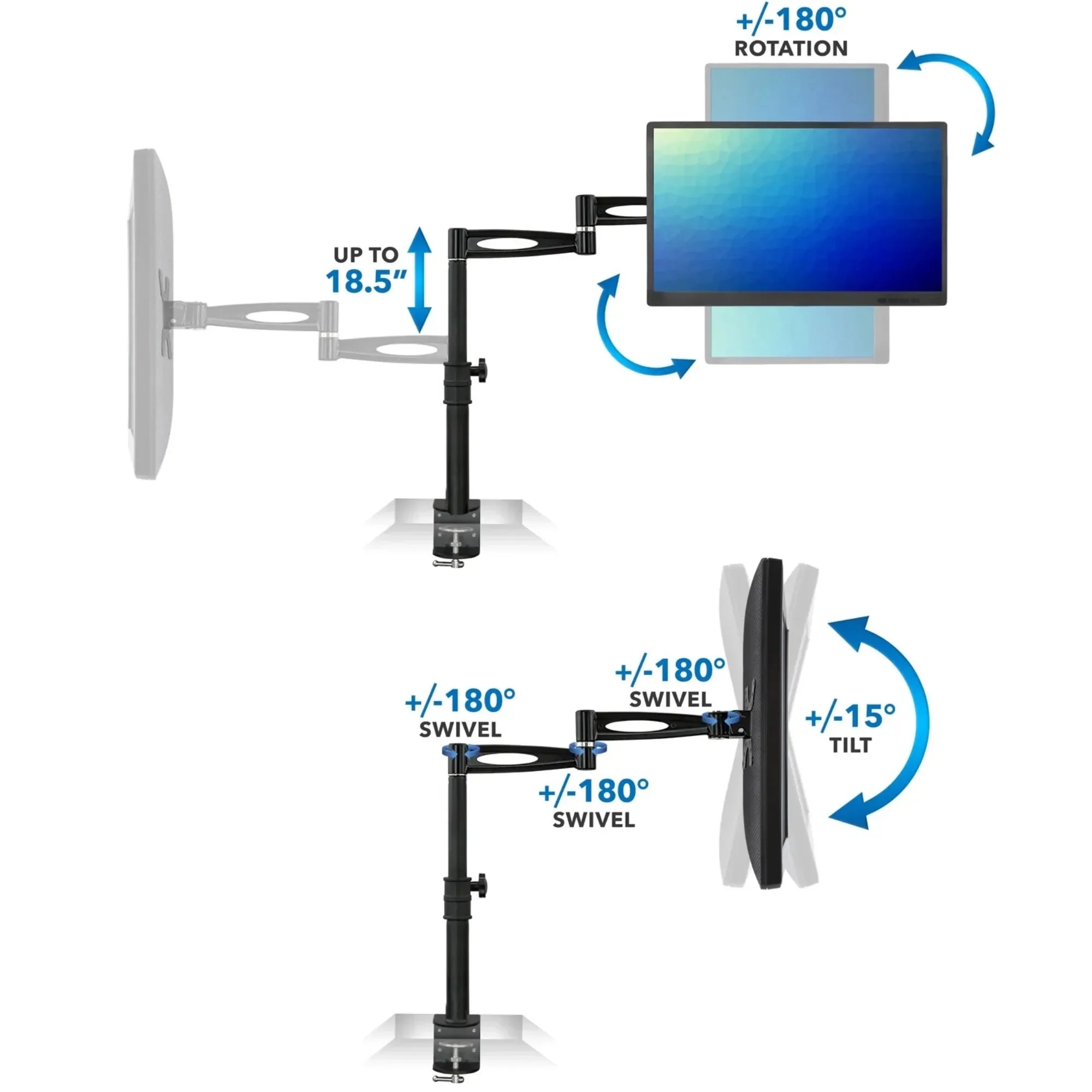 Single Monitor Desk Mount Arm | Full Motion Monitor Mount | Fits 21-30 Inch Screens - United States
