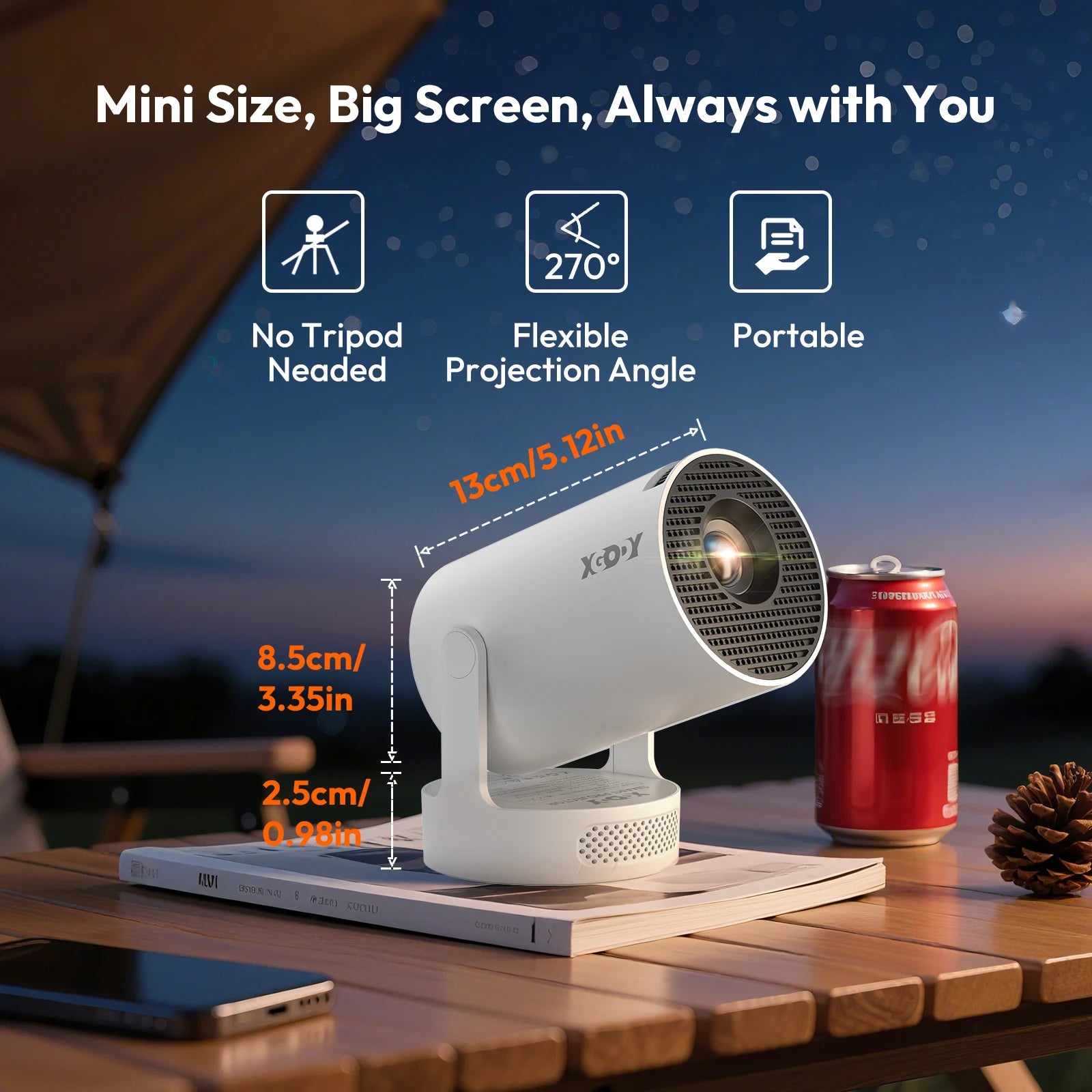 XGODY 4K HY300 Pro+ Projector Built-in 5W Speaker 1280*720P Android 11 12000 Lumens Wifi6 BT5.4 Portable Outdoor