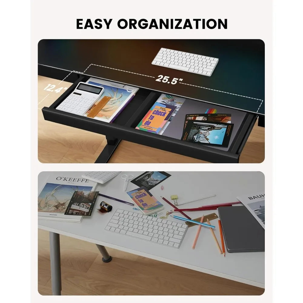 Electric Standing Desk with Drawers 48 x 24 Quick Install Glass Height Adjustable Desk with USB Charging Ports