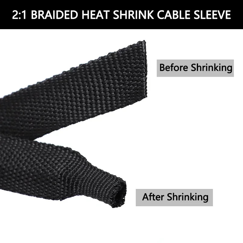 1~50m New Braided Cable Sleeve PET Heat Shrink Tube Insulation Flam Retardant Shrinkable Wrap Sheath Wire Organizer