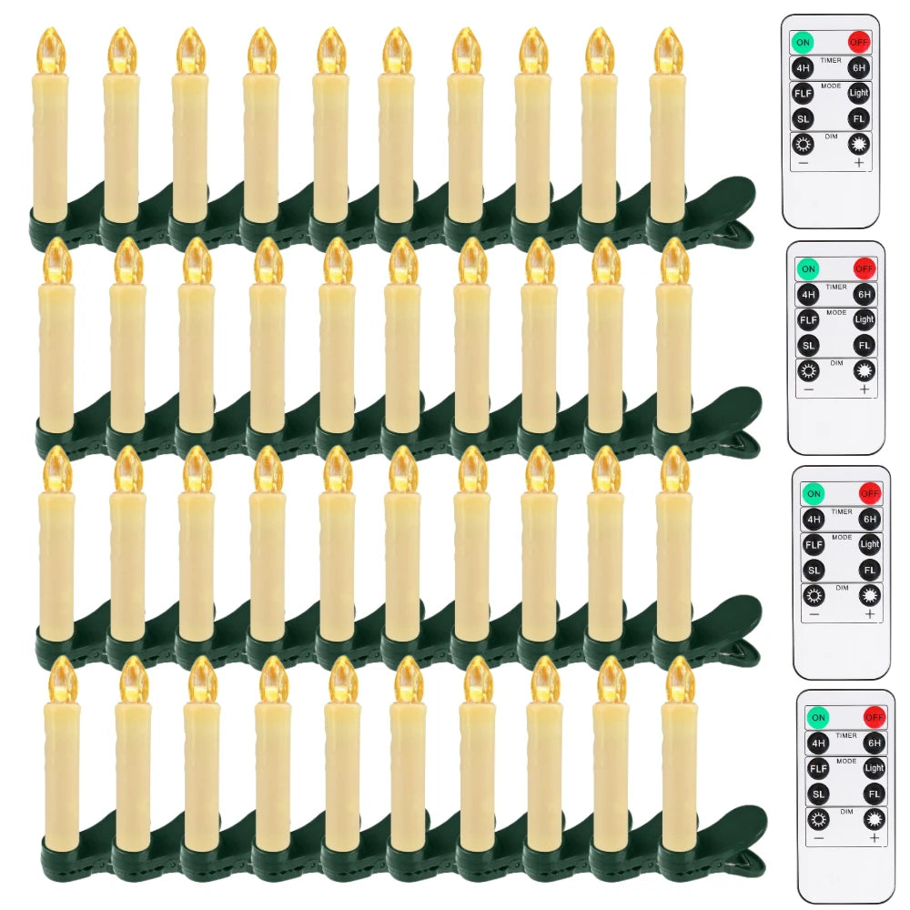Flameless LED Taper Candles Christmas Tree Electric Candle Lights Mini Taper Clip-On Candles with Remote Timer