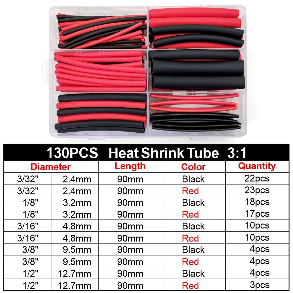 100pcs Heat Shrink Tube Kit 4:1 Flame Retardant Insulated Electrica Wire Wrap Multi-Size Assortment for Cable Repair