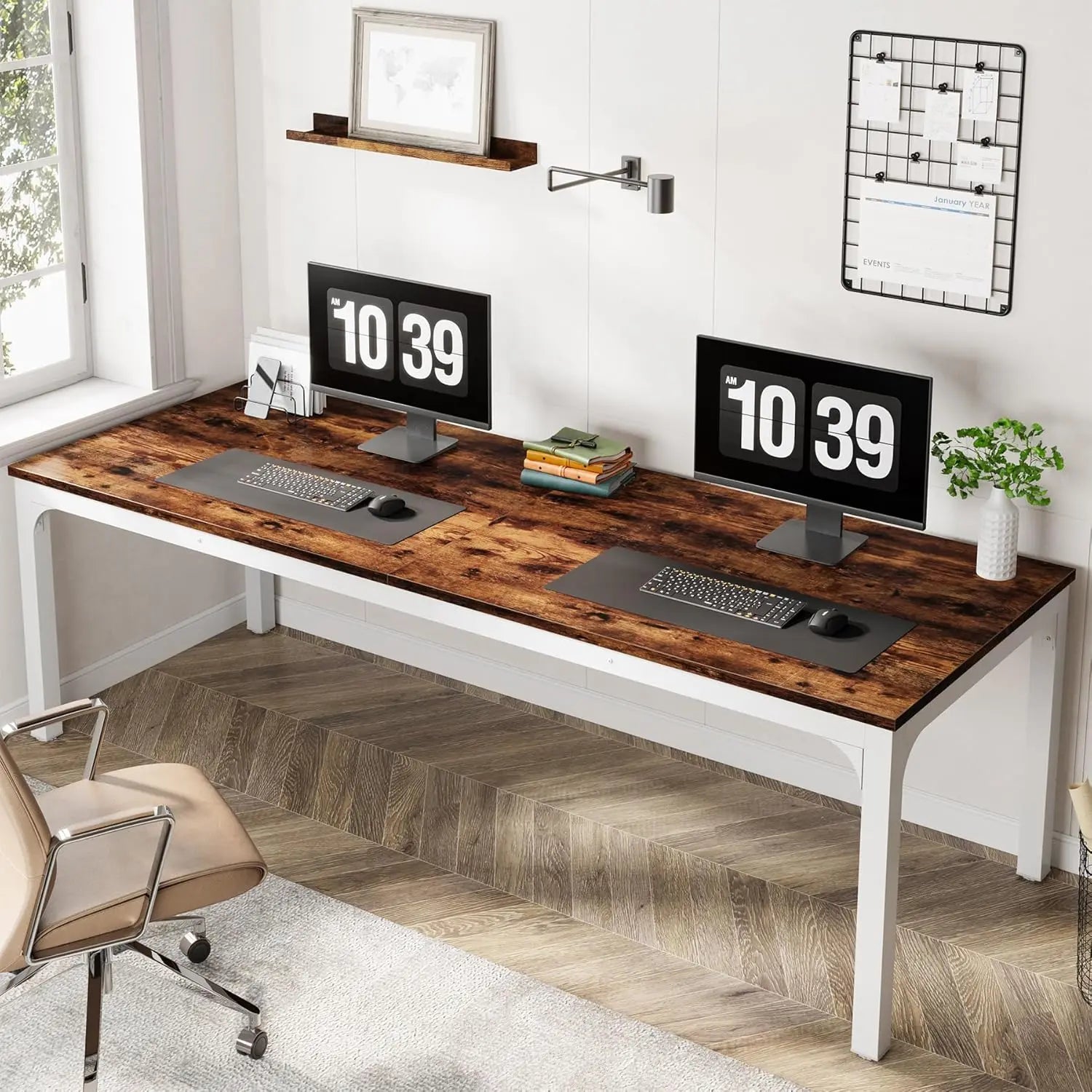 78.7 Inches Extra Long Computer Desk 2 Person Desk Double Long Desk Workstaion for Home Office - United States / Brown