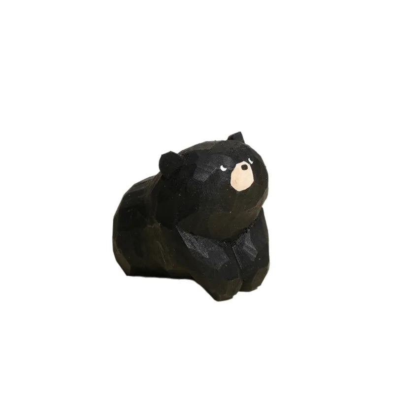 1pc Wooden Carving Figurine Cuddly Bear in a Lying Pose Adorable Desk Companion Office Bedroom Home Decor - Black / 1pc