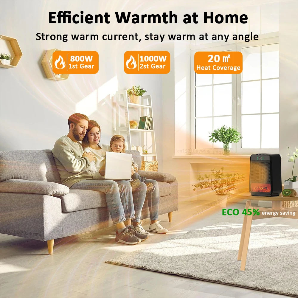 Fan Heater Hot Air Blower 1000W Electric Heating Fans 3D Flame Mini Space Heater Portable Fan Heaters for Home Office